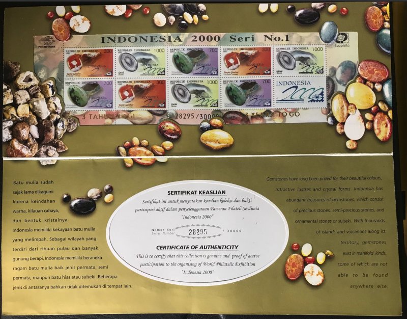 1708b Gemstones/Indonesia 2000 Philatelic Exhibition Prestige Booklet CV$18