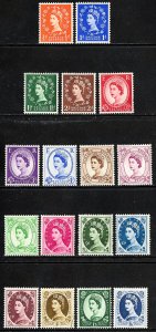 Great Britain Stamps # 292-308 MLH+MNH VF Elizabeth II Scott Value $101.00