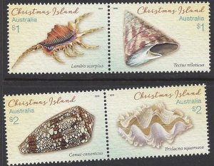 Christmas Island #550/51 a-b MNH set, various sea shells , issued 2016