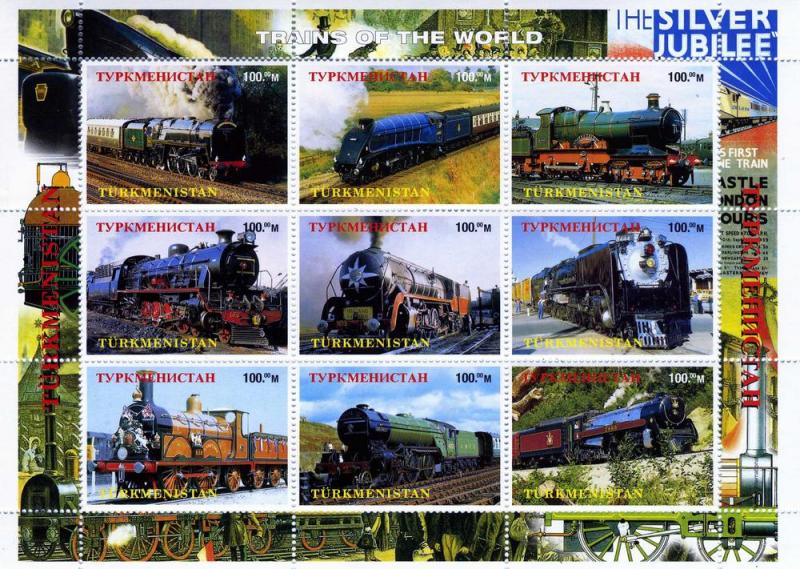 Turkmenistan 1998 TRAINS OF THE WORLD Sheet (9) Perforated Mint (NH)