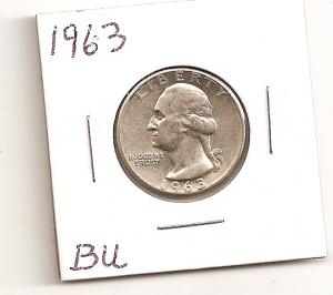 BU 1963 Silver Washington Quarter