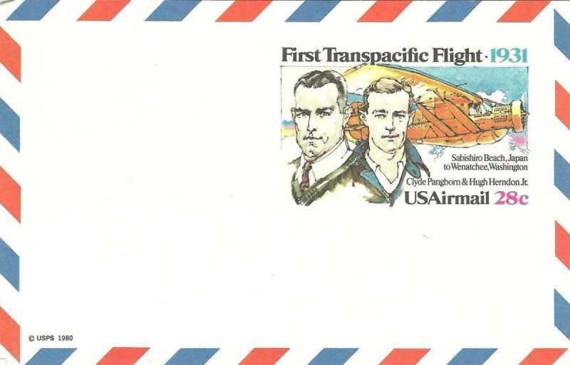 U.S. 1980 FIRST TRANSATLANTIC 50th 28c Airmail Scott #UXC19 WYSIWYG Lot