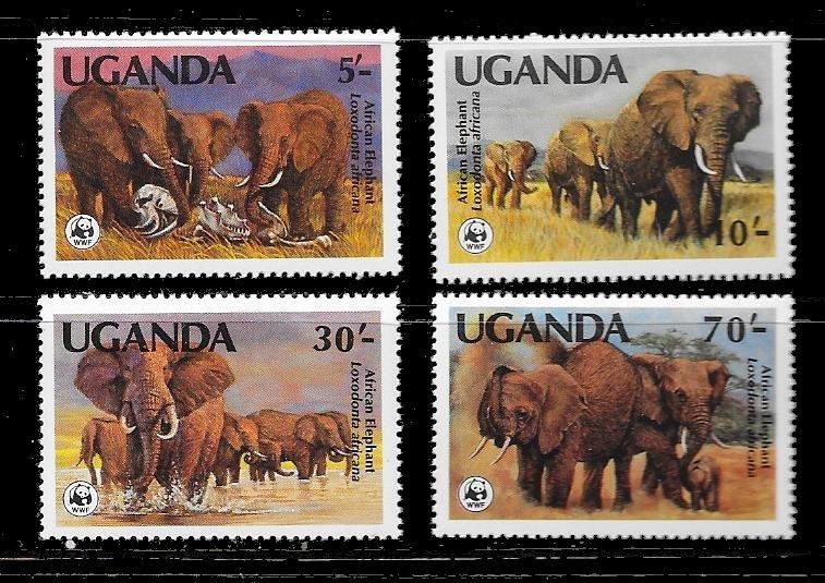 UGANDA Sc#371-374 ELEPHANTS WWF Mint Never Hinged Complete Sete Set