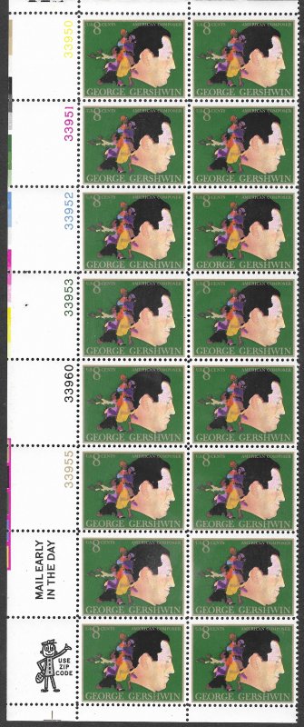 USA # 1484 George Gershwin- Plate Block of 12 plus Zip Block (1) Mint NH