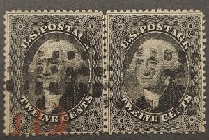 1857 US 12¢ Black Washington PAIR F/VF Scott #36