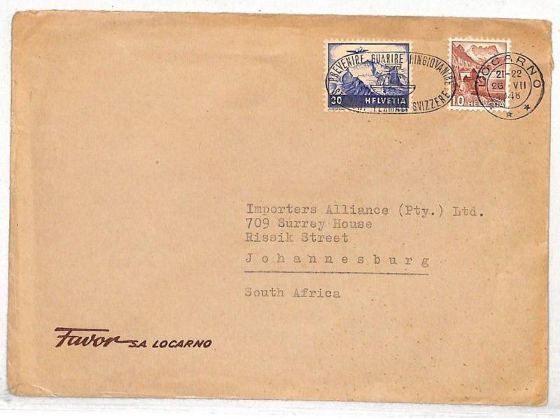 Switzerland Cover Locarno Jo'burg S.Africa Commercial 1948{samwells-covers}VV231