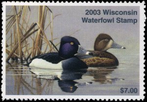 WISCONSIN #26 2003 STATE DUCK STAMP RING NECKS by Michael Riddet