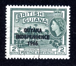 Guyana 1 Used 1966 2c dark green Independence Overprint