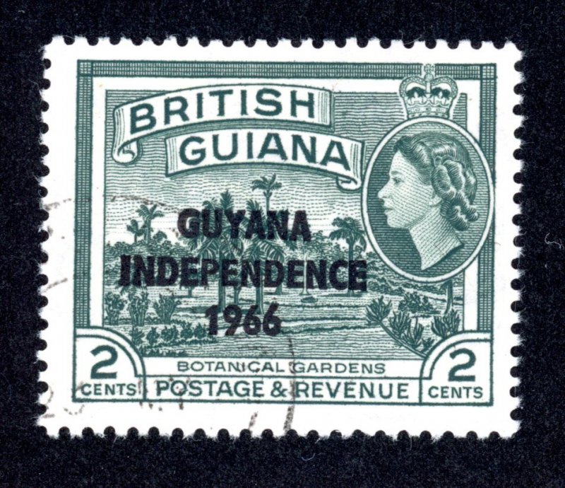 Guyana 1 Used 1966 2c dark green Independence Overprint