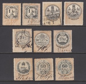 Hungary, Bft 105/119 used 1881 black & bistre General Revenues, 10 different