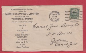 2 cent Scroll issue to CANAL ZONE 1930 advertising  Canada cover