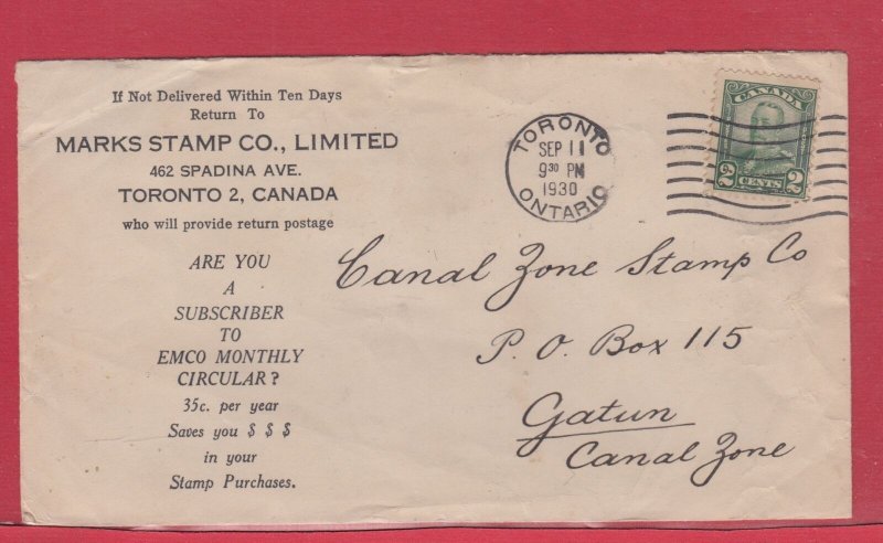 2 cent Scroll issue to CANAL ZONE 1930 advertising  Canada cover