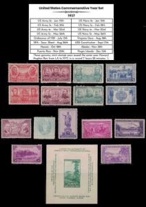 US Stamps 1937 Complete Mint Year Set of Vintage Commemorative Stamps