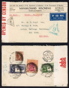 India 1940 Censored Cover Via Hong Kong to the USA