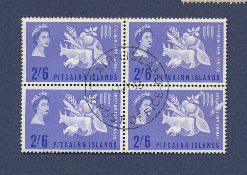 PITCAIRN ISLANDS  - Scott 35 - used block, LR face thin - Freedom from Hunger -b
