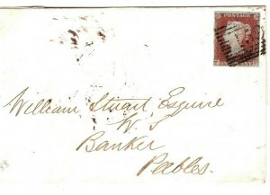 GB 1d Red Imperf Cover Plate 88 MISPLACED *T* Scotland Peebles 1850 13a.33 