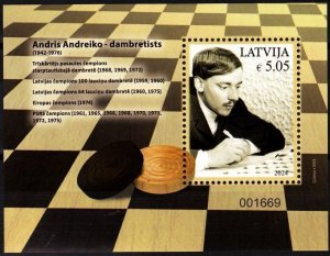 LATVIA 2024-17 SPORT: Andreiko - World Europe USSR Checker Champion. S/sheet MNH