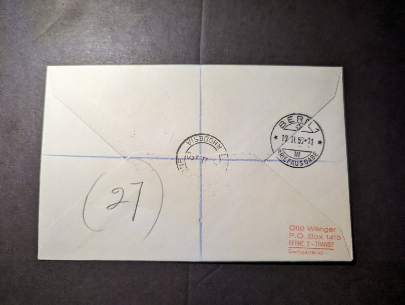 1950 Registered Northern Rhodesia Airmail Cover Livingstone to Berne Switzerland