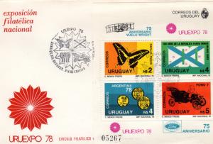 Uruguay 1978 Sc#1007 Butterfly/World Cup 78/Classic Car S/S Official FDC