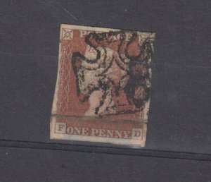 GB QV 1841 1s Red Imperf Belfast Maltese Cross VFU JK7119