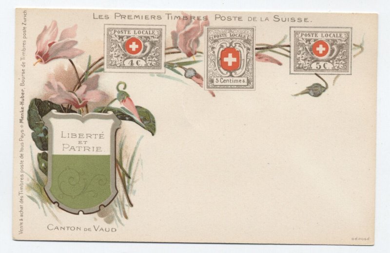 c1910 Switzerland postcard Geneva cantonal stamps Menke-Huber [y9040]