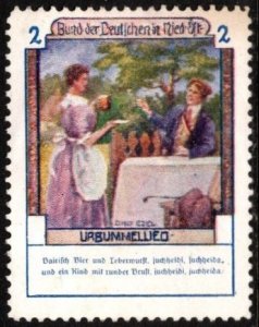 Vintage German Poster Stamp League Of Germans In Red Bavarian Beer Liver Sausage