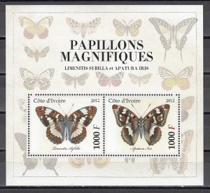 Ivory Coast. 2012 Cinderella issue. Butterfly s/sheet. #2. ^