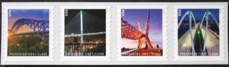 U.S.#5808-5811 FREE SHIP Bridges 25c Non-Seqnc'd Coil Strip of 4, MNH.