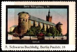 Vintage Germany Poster Stamp Königsberg In Prussia. Castle A. Schwarze Bookstore