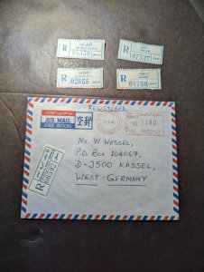 1982 Registered Kuwait Airmail Cover to Kassel Germany and 4 Registered Labels