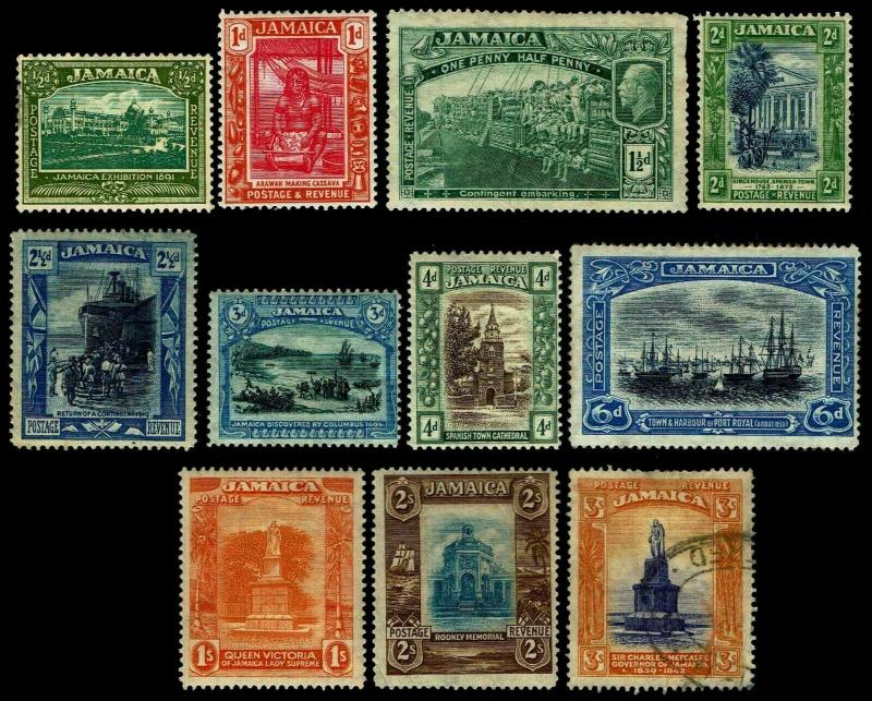 1921-23 Jamaica #88-98 Commemoratives - Most OGHR - Fine+ - CV$61.50 (ESP#3529)