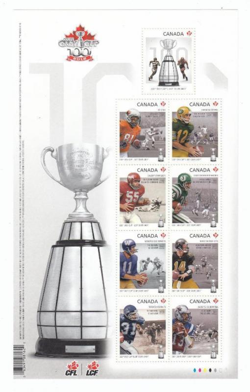 CANADA # 2567 VF-MNH 100th GREY CUP POST OFFICE FRESH S/SHEET OF 9