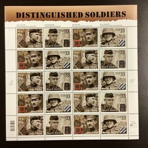 3393-3396  Distinguished Soldiers   MNH 33 c Sheet of 20  FV $6.60  2000