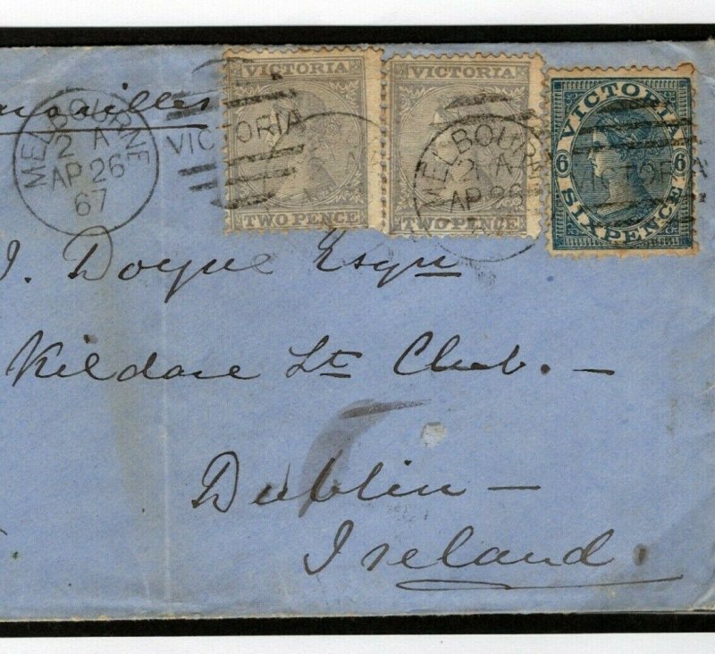 Australia States VICTORIA Melbourne Maritime Dublin *H&K PACKET* 1867  W456