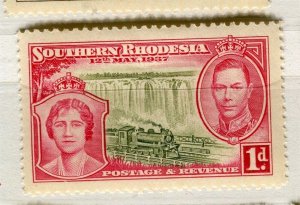 S.RHODESIA; 1937 early GVI Coronation issue fine Mint hinged Shade of 1d. value