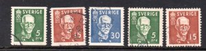 Sweden Sc 275-279 1938  80th Birthday King stamp set used