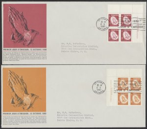 1966 #451-452 Pair of Christmas FDCs Plate Blocks French Schering Cachets Ottawa