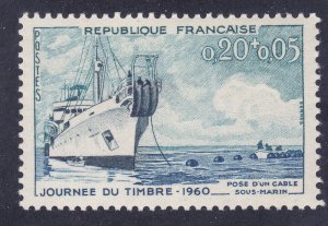 France B339 MNH OG 1960 Ship Laying Underwater Cable Stamp Day Issue VF