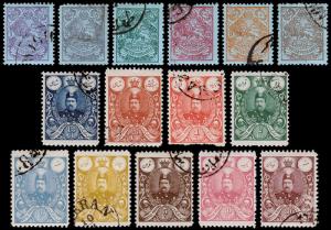 Persia Scott 428-438, 440-442, 444 (1907) Used H F-VF, CV $34.30