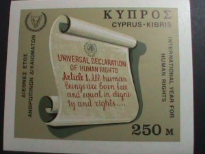 ​CYPRUS-1968 SC# 313 INTERNATIONAL YEAR OF THE HUMAN RIGHT IMPERF:-MNH-S/S VF