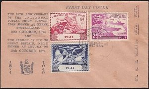 FIJI 1949 UPU 3 values on FDC ex Suva with CESSION DAY handstamp...........B3182