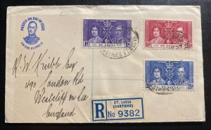 1937 St Lucia First Day Cover King George VI Coronation KGVI To England