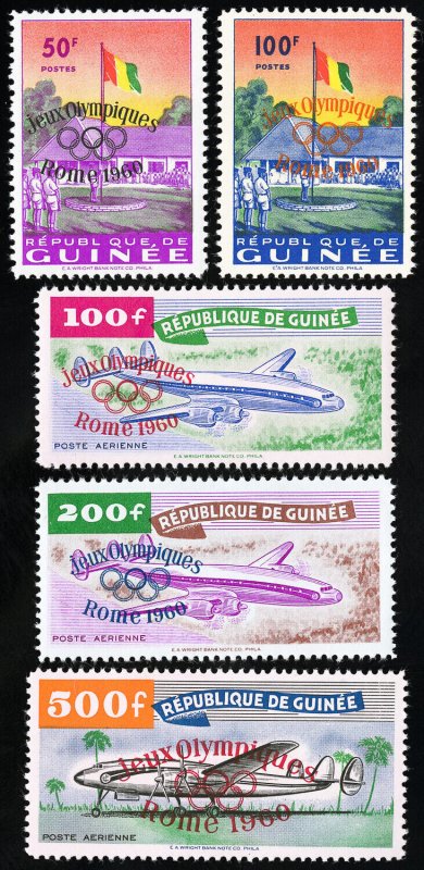 Guinea Stamps # 201-2+C24-6 MNH XF Scott Value $85.00