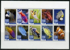 SIERRA  LEONE 2020 FISH SHEET OF TEN  MINT NEVER HINGED