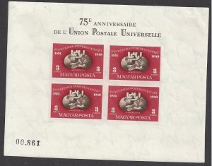 Hungary#C81 Mint imperforate ss, 1949 type,75th anniversary of UPU, issued 1950