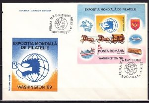 Romania, Scott cat. C284. World Stamp Expo, Washington, USA. First day covers. ^