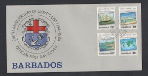 Barbados #627-30  (1984 Lloyd's List set ) on unaddressed P.O. cachet FDC