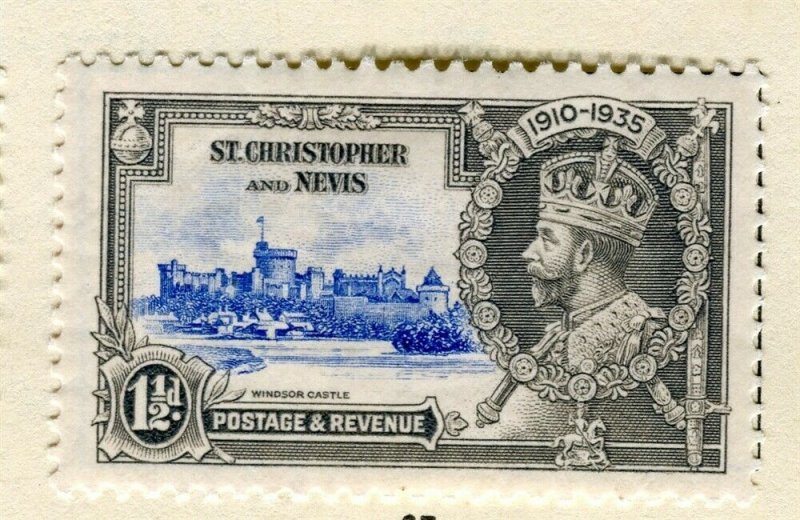 ST. KITTS; 1935 early GV Jubilee issue Mint hinged 1.5d. value 