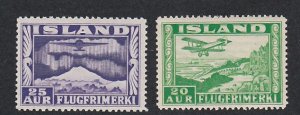 Iceland # C16-17,Airplane over Icelandic Views, Perf Varieties Mint H, 1/2 Cat.