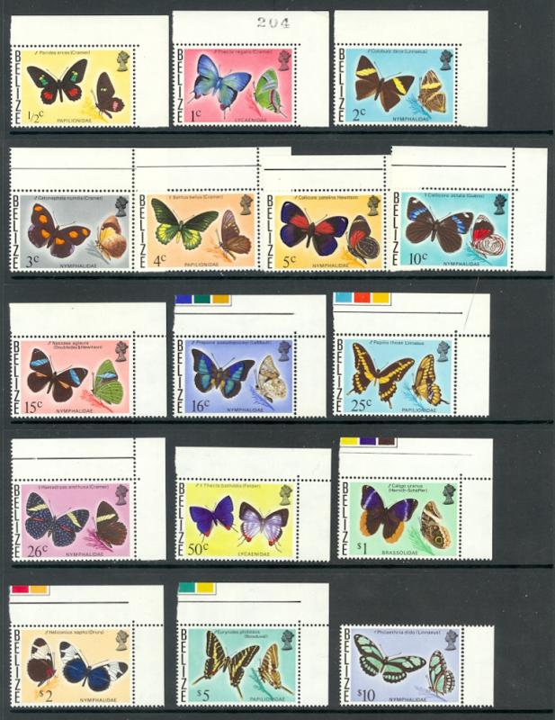 BELIZE 1974-77 Complete BUTTERFLIES Set of 16 Scott Nos. 345-360 MNH